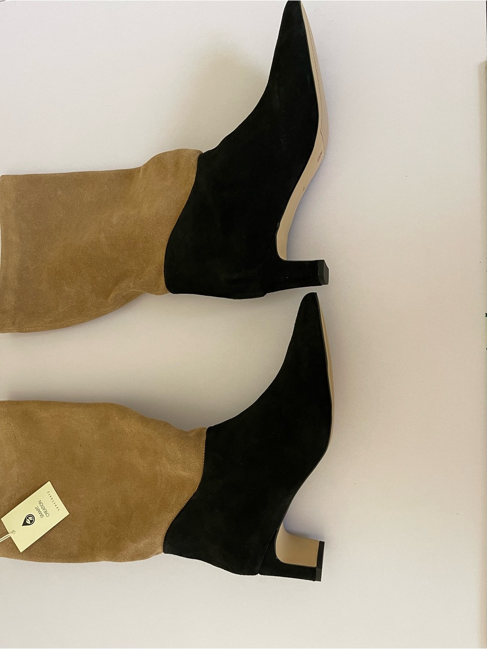 Sanctuary Two-Tone Suede Knee Boots in Black & Tan